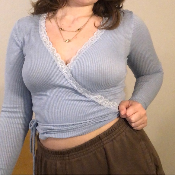 Periwinkle Blue, lacy wrap top - Picture 4 of 5